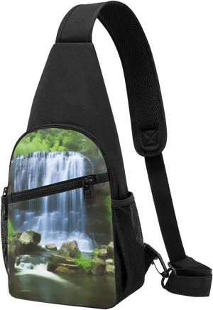 Sling Bag for Women Men Crossbody Shoulder Bag Waterfall Flowing Down Chest Bag Small Sling Backpack Daypack Fanny Packs