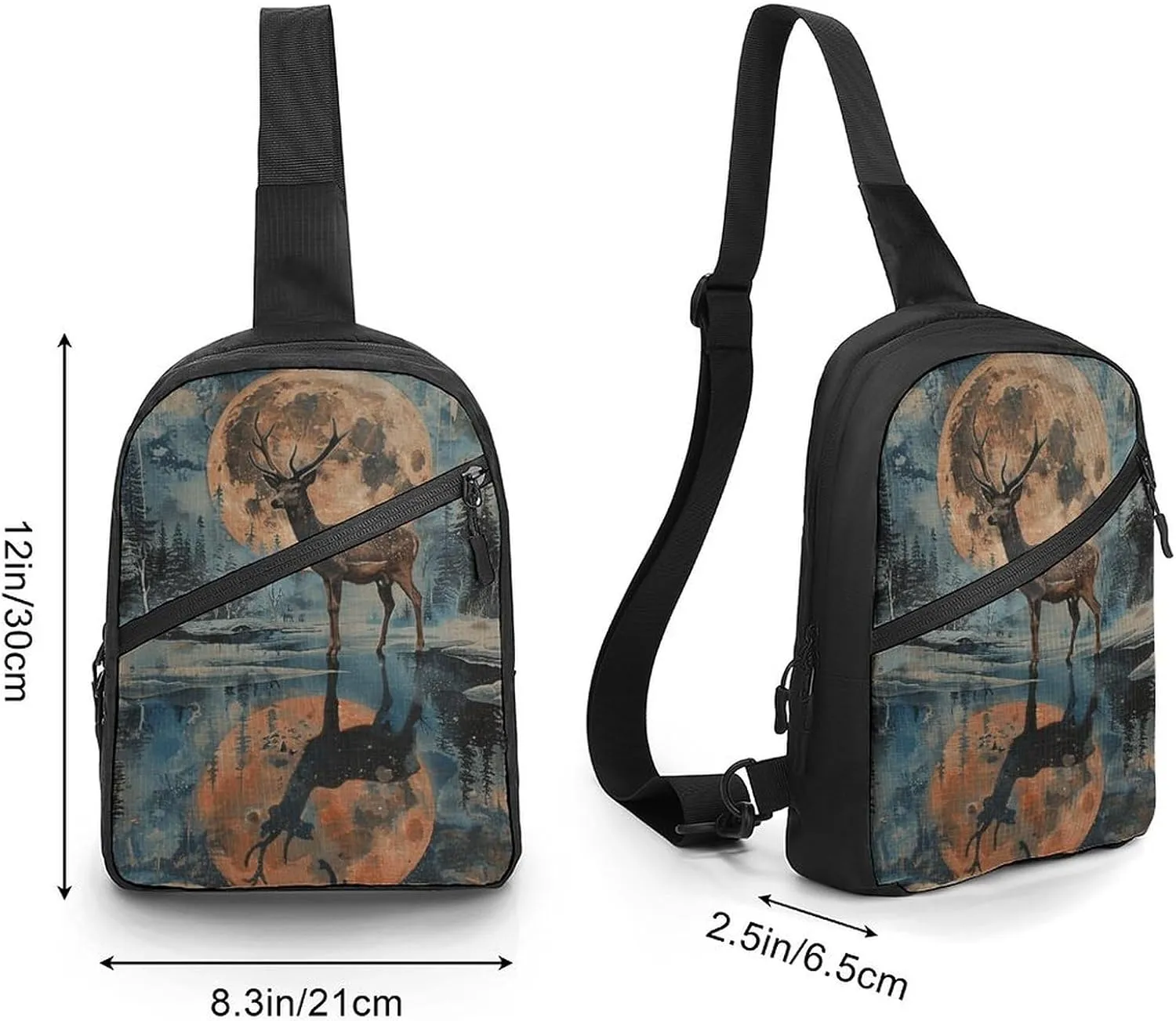 Sling Bag for Women Men Daypack Deer And Moon Chest Bag Crossbody Backpack for Hiking Travel