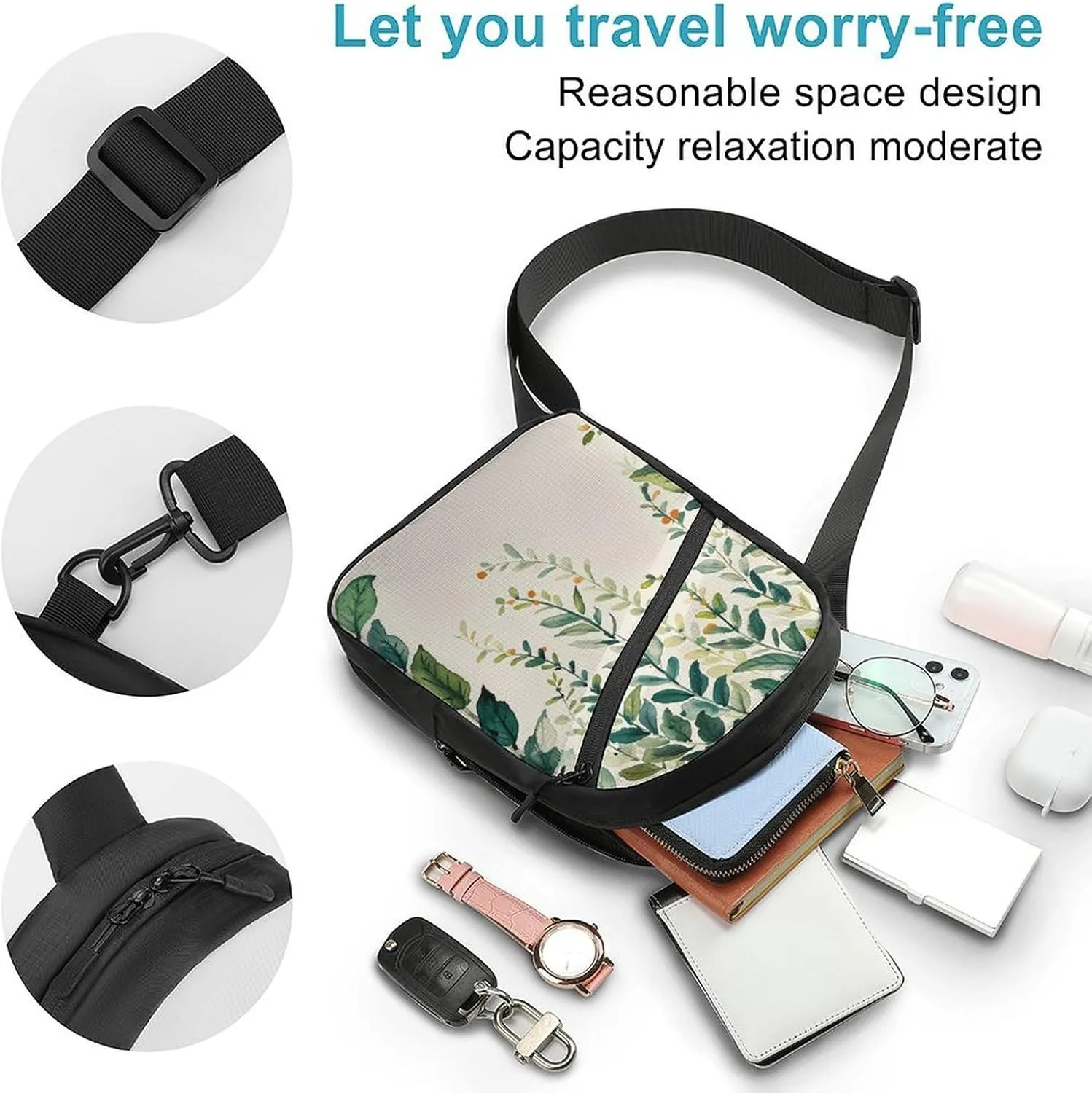 Sling Bag for Women Men Daypack Elegant Spring Foliage Chest Bag Crossbody Backpack for Hiking Travel
