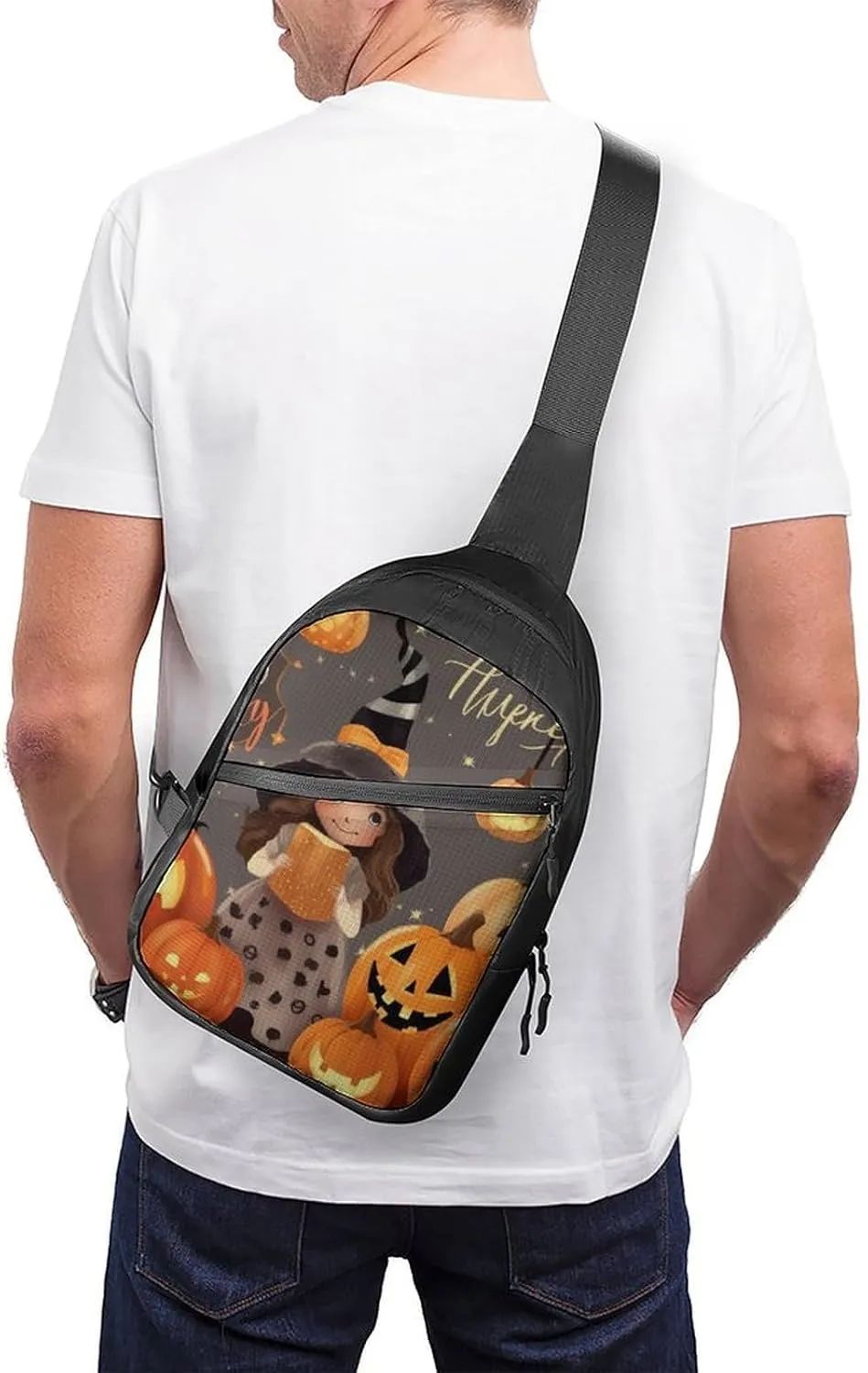 Sling Bag for Women Men Daypack Happy Halloween Day Trick Or Treat Chest Bag Crossbody Backpack for Hiking Travel