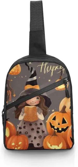 Sling Bag for Women Men Daypack Happy Halloween Day Trick Or Treat Chest Bag Crossbody Backpack for Hiking Travel