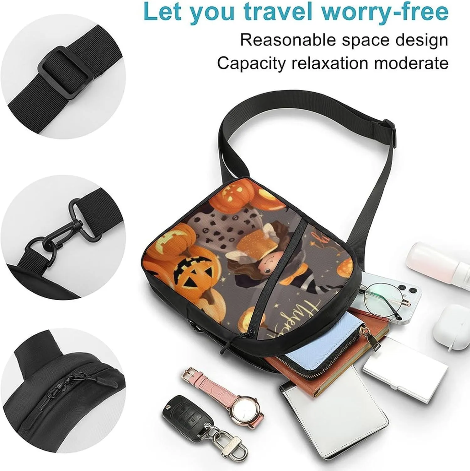 Sling Bag for Women Men Daypack Happy Halloween Day Trick Or Treat Chest Bag Crossbody Backpack for Hiking Travel