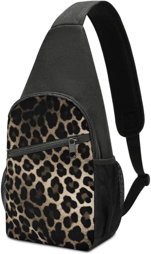 Sling Bags Black Leopard Print Chest Bag for Men Women Shoulder Bag for Travel Sport Chest Pack