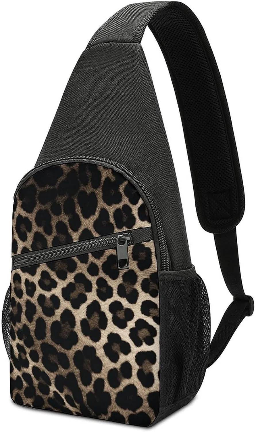 Sling Bags Black Leopard Print Chest Bag for Men Women Shoulder Bag for Travel Sport Chest Pack