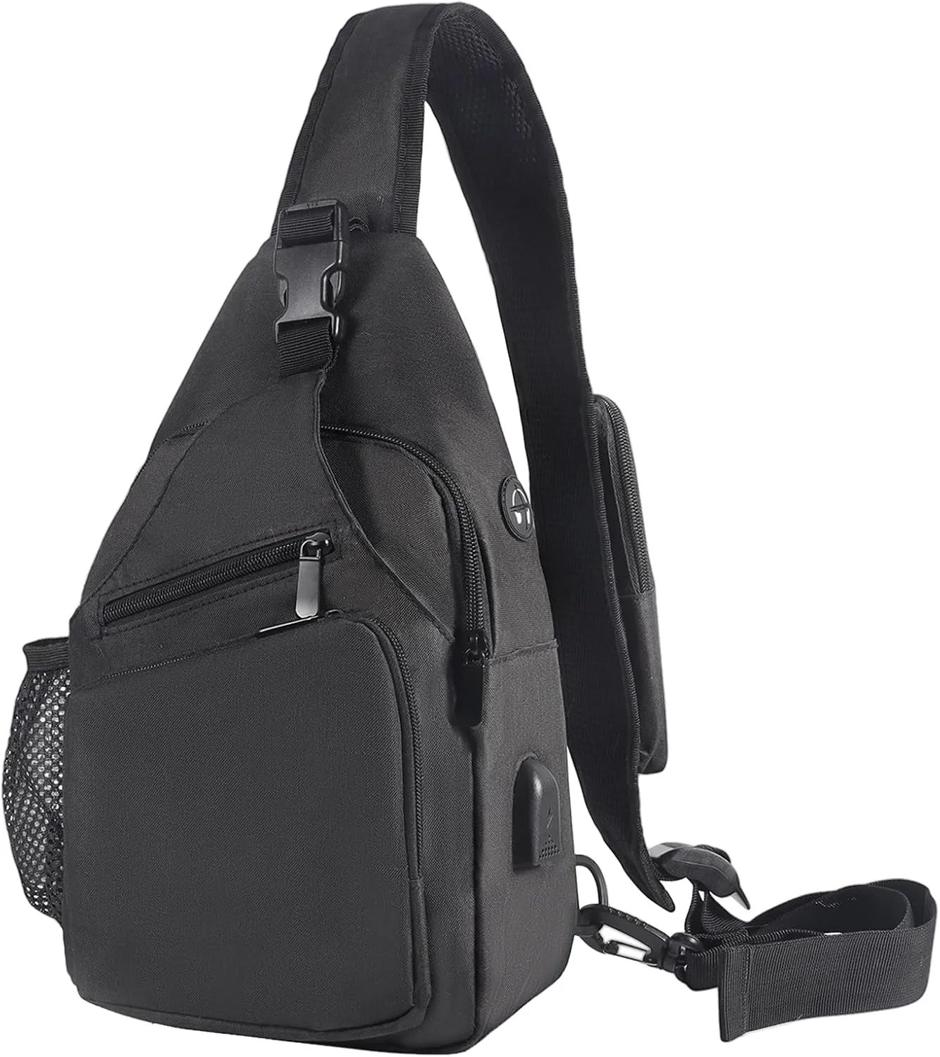 Sling Bag，Shoulder Backpack Crossbody Backpacks for Women &Men Chest Bags Daypack with USB Charger Port (Black)
