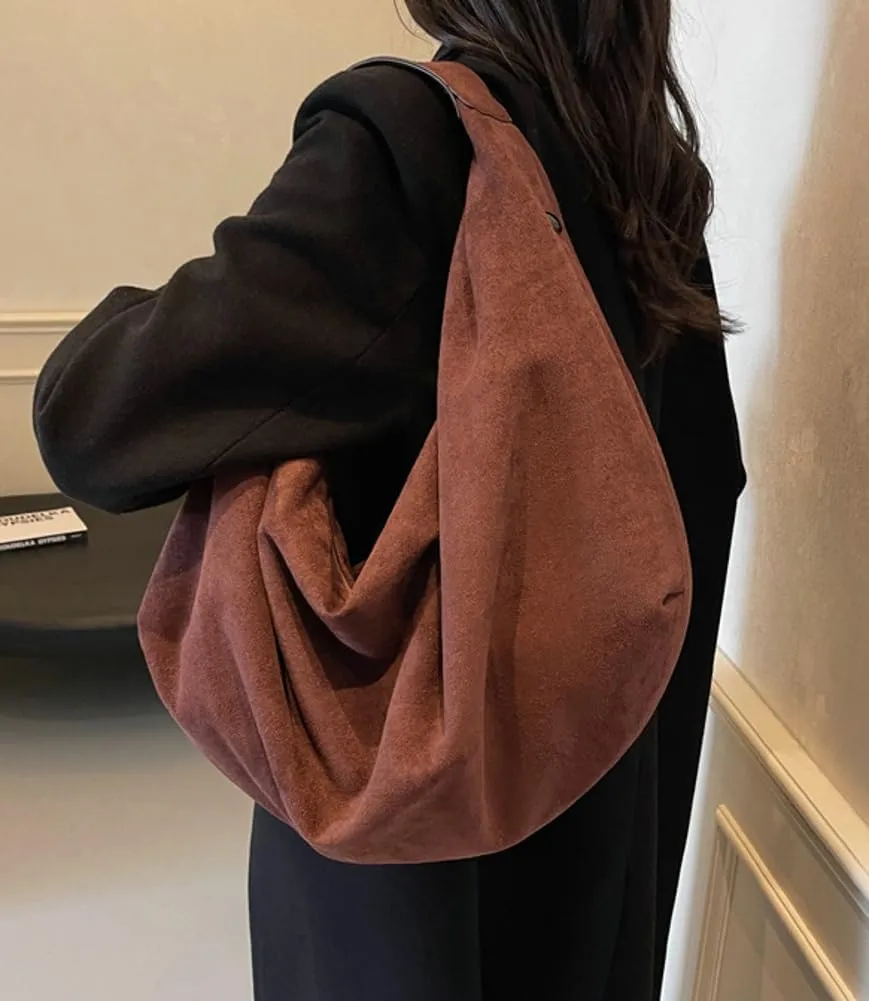 Slouchy Suede Shoulder Bag for Women Large Dumpling Tote Purse Soft Handbags Casual Top Handle Satchel