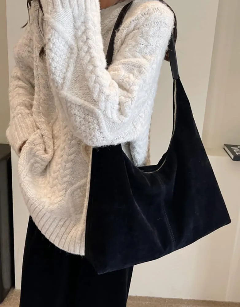 Slouchy Suede Shoulder Bags For Women Underarm Bag Womens Tote Bag Work Purses Crescent Bag Suede Handbag Travel Winter Fall