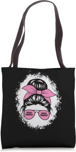 SLP Language Therapy Therapist Mental Health Messy Bun Tote Bag