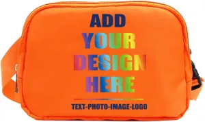 SMALL COLOR Custom Belt Bag Fanny Pack Bag Unisex Personalized Gifts Nylon Waist Bag with Name Text Logo Photo for Workout Running Traveling Hiking (Orange)