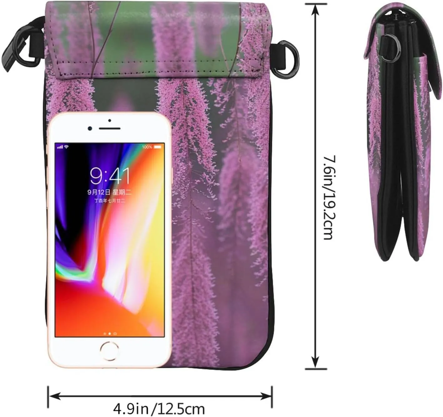 Small Crossbody Bags for Women,Leather Shoulder Bag for Cell Phone Purse with Strap and Rainbow Hearts Printed