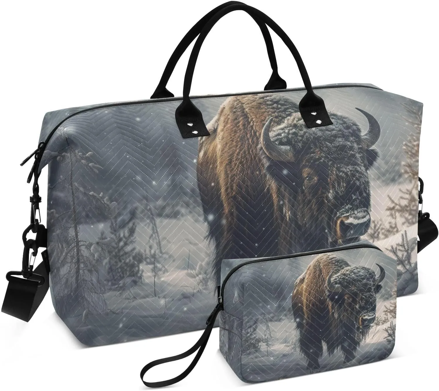 Snowy Bison Forest Travel Duffel Bag Gym Bag Sports Tote Bag with Multiple Interior Pockets Shoulder Weekender Bag for Women Men with Toiletry Bag 20.5”x 7.9”x 13.8”