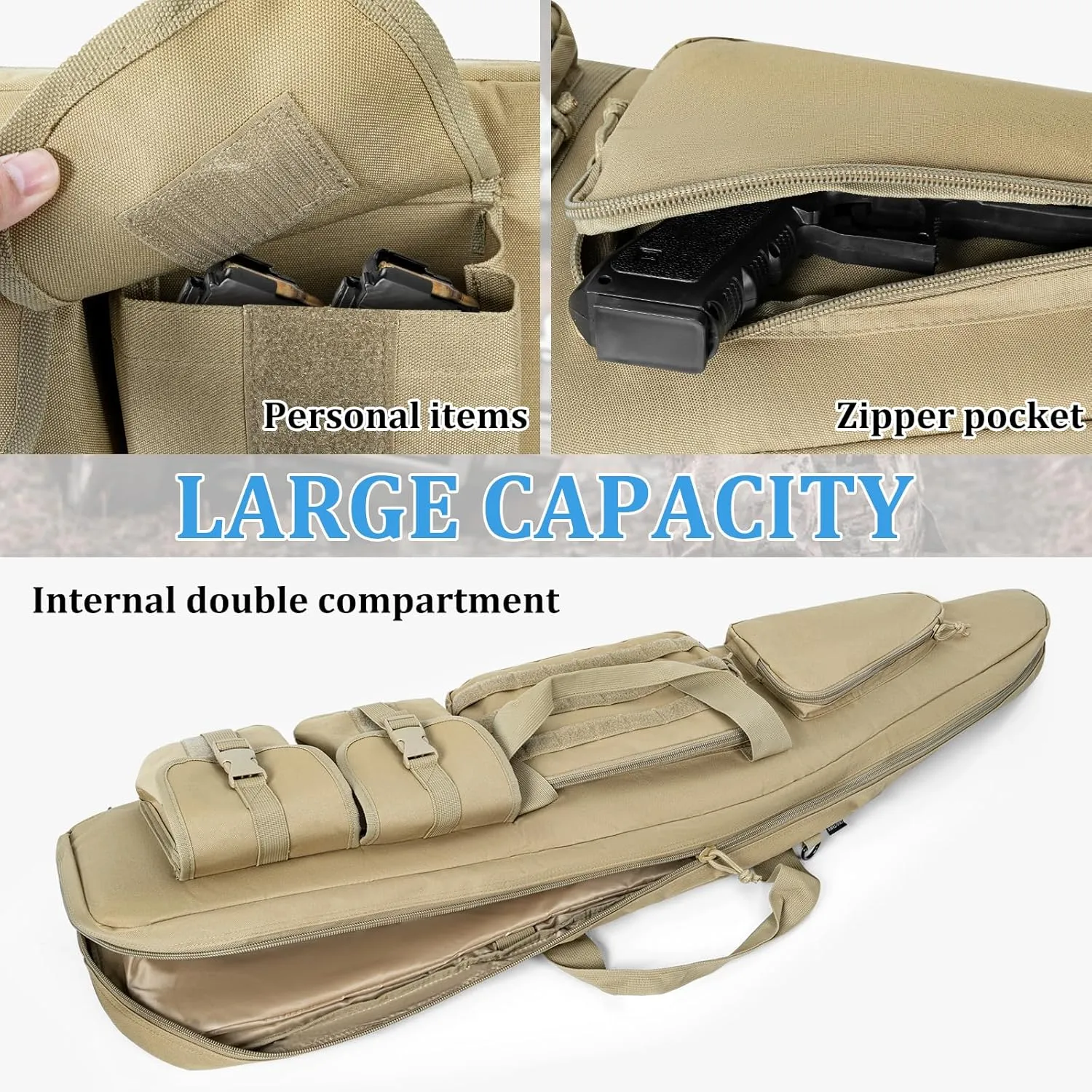 Soft Double Shotgun Rifle Case 38"/42"/46"/52" Long Rifle Bag for Hunting Shooting Range, Firearm Transportation, With Multiple Magazine Holder Pouches