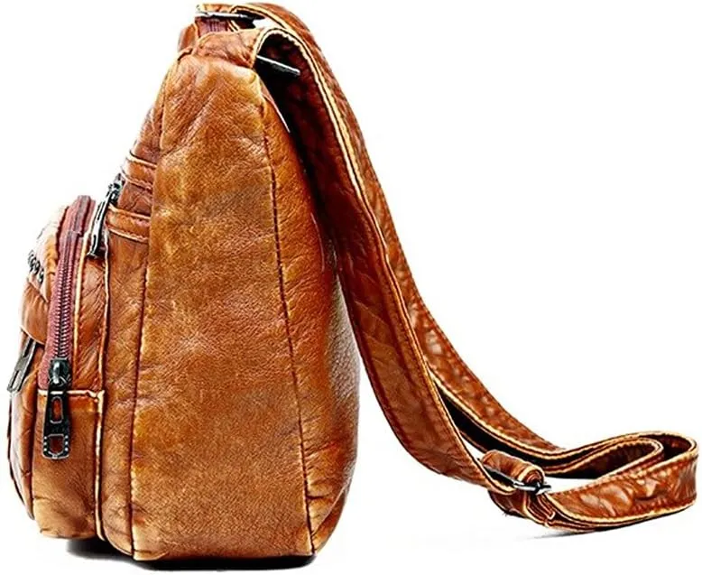 Soft Faux Leather Shoulder Bag for Women Multi Pocket Handbag Crossbody Bag Willow Nail Purse with Tassel Print