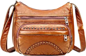 Soft Faux Leather Shoulder Bag for Women Multi Pocket Handbag Crossbody Bag Willow Nail Purse with Tassel Print