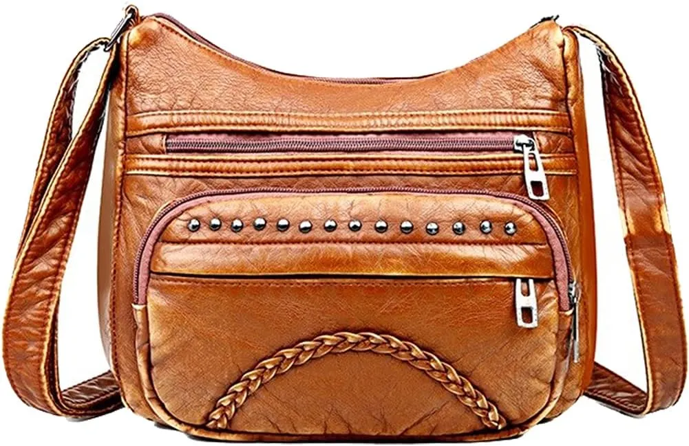 Soft Faux Leather Shoulder Bag for Women Multi Pocket Handbag Crossbody Bag Willow Nail Purse with Tassel Print