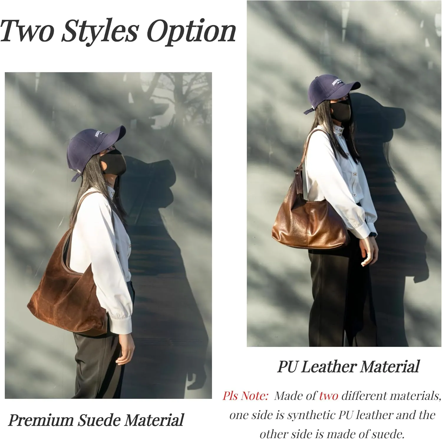Soft PU Leather and Suede Tote Bag Shoulder Bag for Women - Large Capacity Hobo Bag with Interior Pockets
