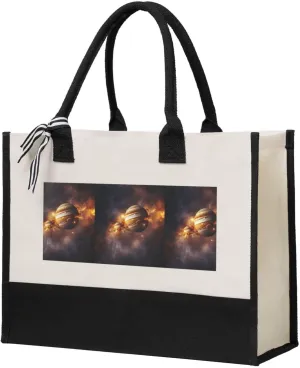 Solar System Jupiter Saturn print Canvas splicing present tote bag, beach handbag, grocery bag, travel work shopping bag