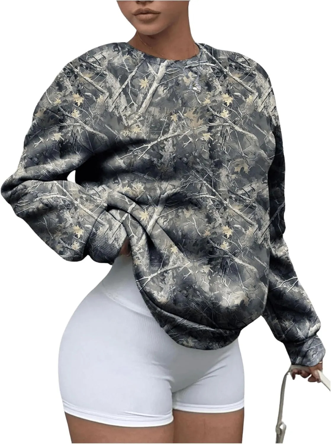 SOLY HUX Women's Camo Graphic Crewneck Sweatshirt Long Sleeve Y2K Vintage Pullover Streetwear Tops