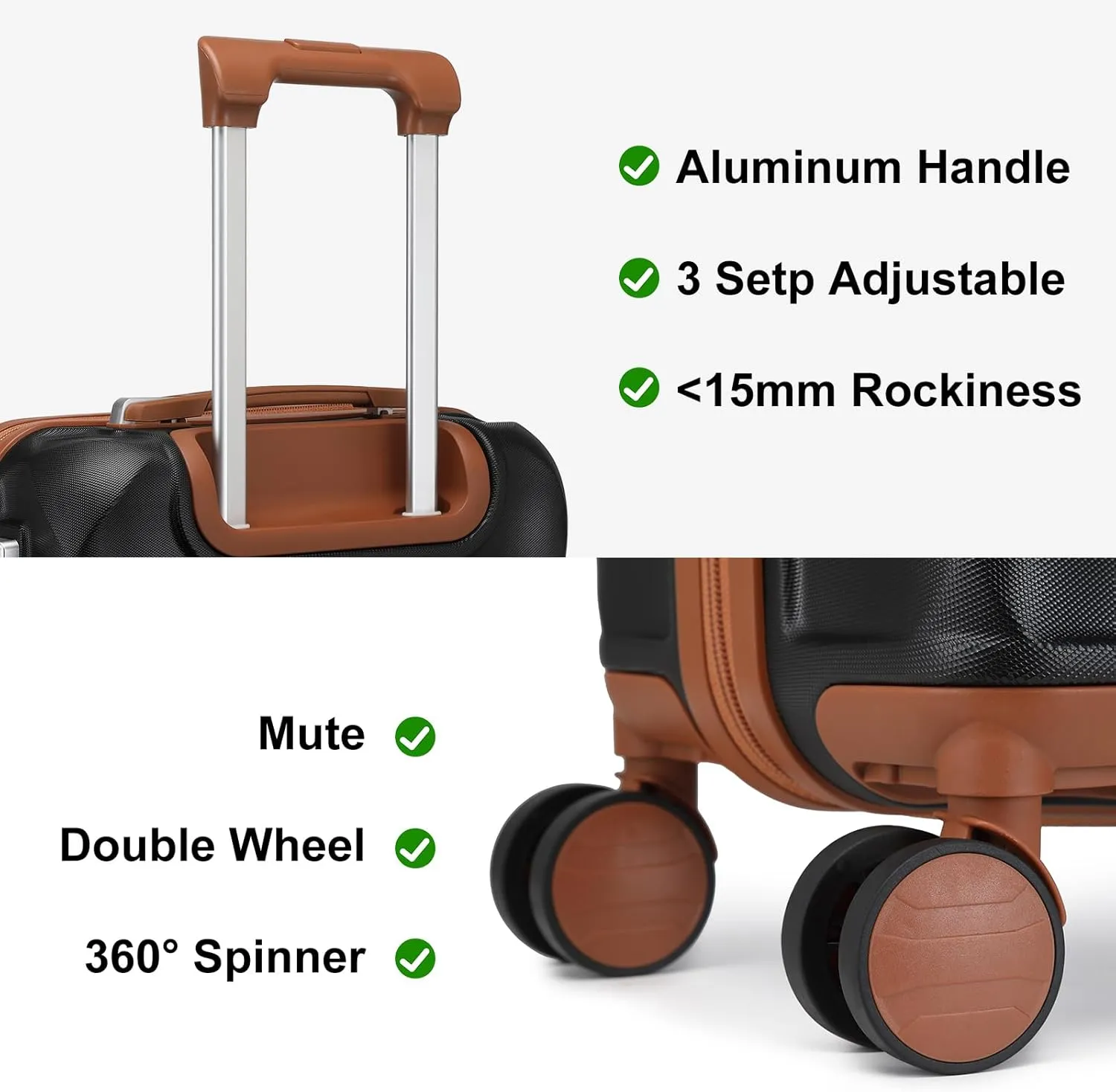 Somago Luggage Sets 20in Carry on Suitcase with TSA Lock YKK Zipper Spinner Wheels ABS Hardside Luggage 3 Piece Weekender Bags Travel Set,Black