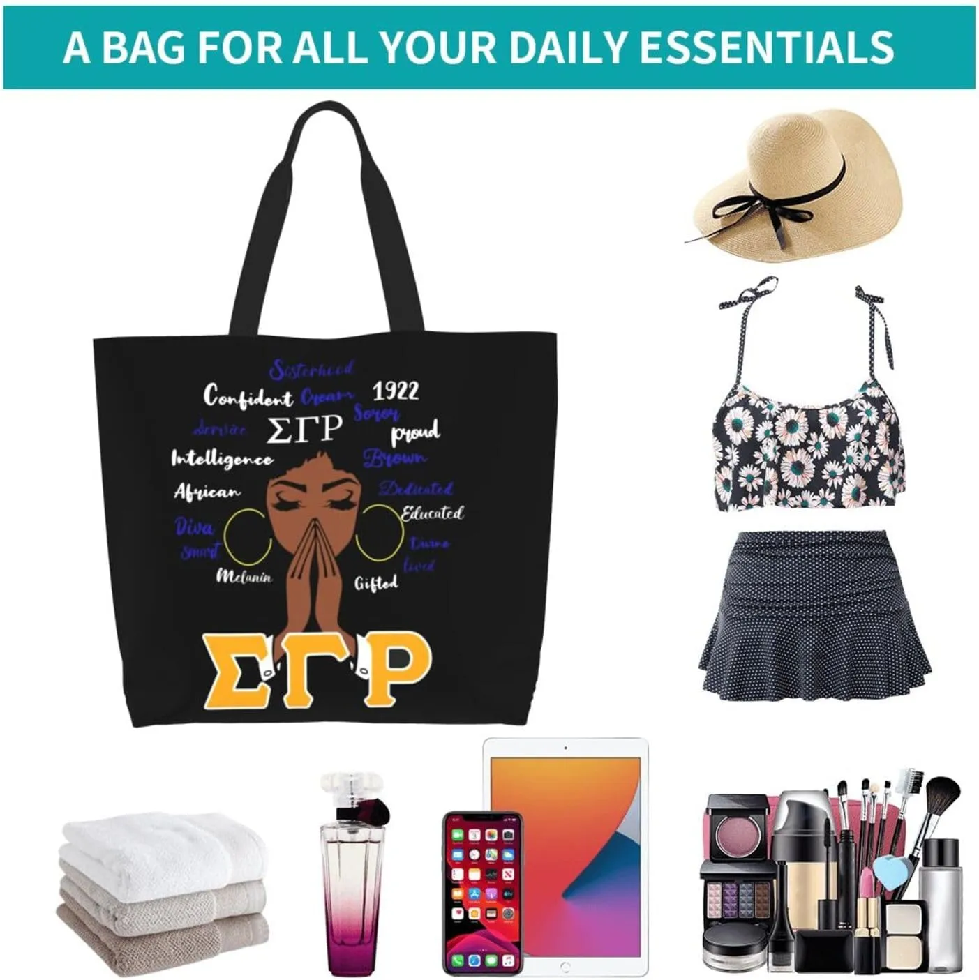 Sorority Tote Bag Sorority Gifts for Women 1922 Reusable Fashion Beach Bag Large Shoulder Shopping Bag