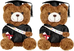 Sotiff 2 Pcs 12 Inch Graduation Plush Bear Class of 2025 Graduation Plush Stuffed Animal Toys Grad Bear with Gown Cap for Kindergarten Elementary School College Grad Gift(Black)