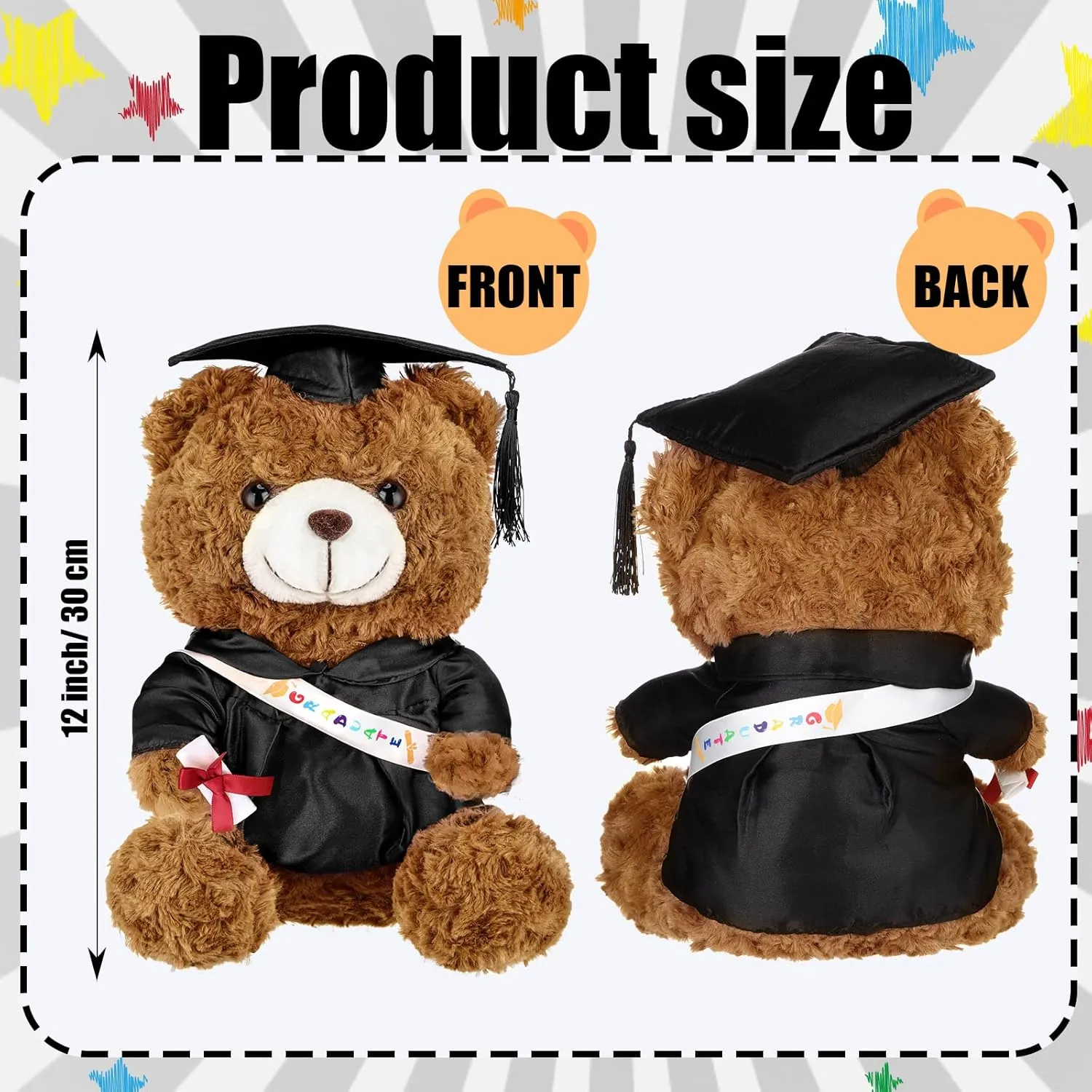 Sotiff 2 Pcs 12 Inch Graduation Plush Bear Class of 2025 Graduation Plush Stuffed Animal Toys Grad Bear with Gown Cap for Kindergarten Elementary School College Grad Gift(Black)
