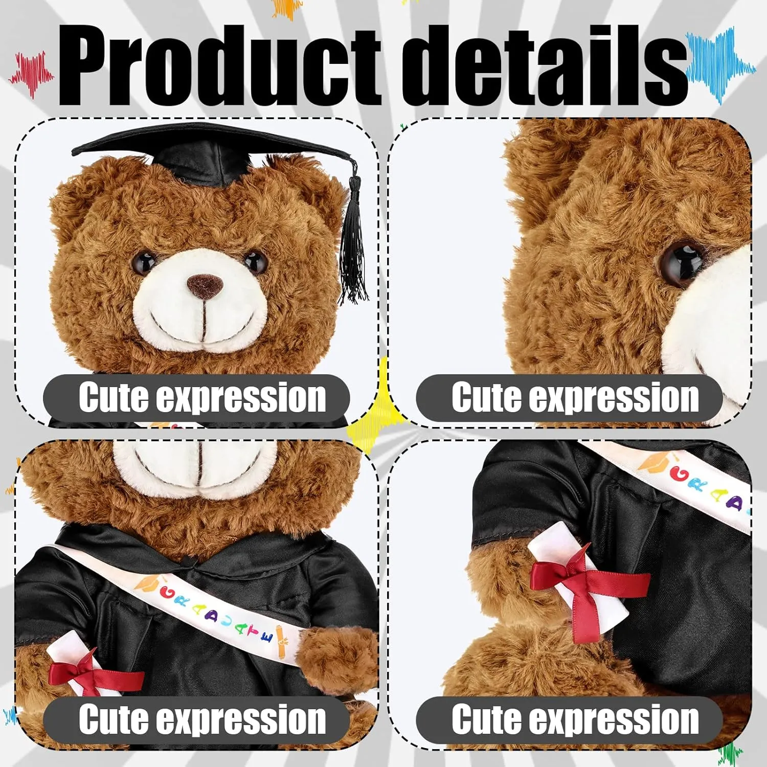 Sotiff 2 Pcs 12 Inch Graduation Plush Bear Class of 2025 Graduation Plush Stuffed Animal Toys Grad Bear with Gown Cap for Kindergarten Elementary School College Grad Gift(Black)