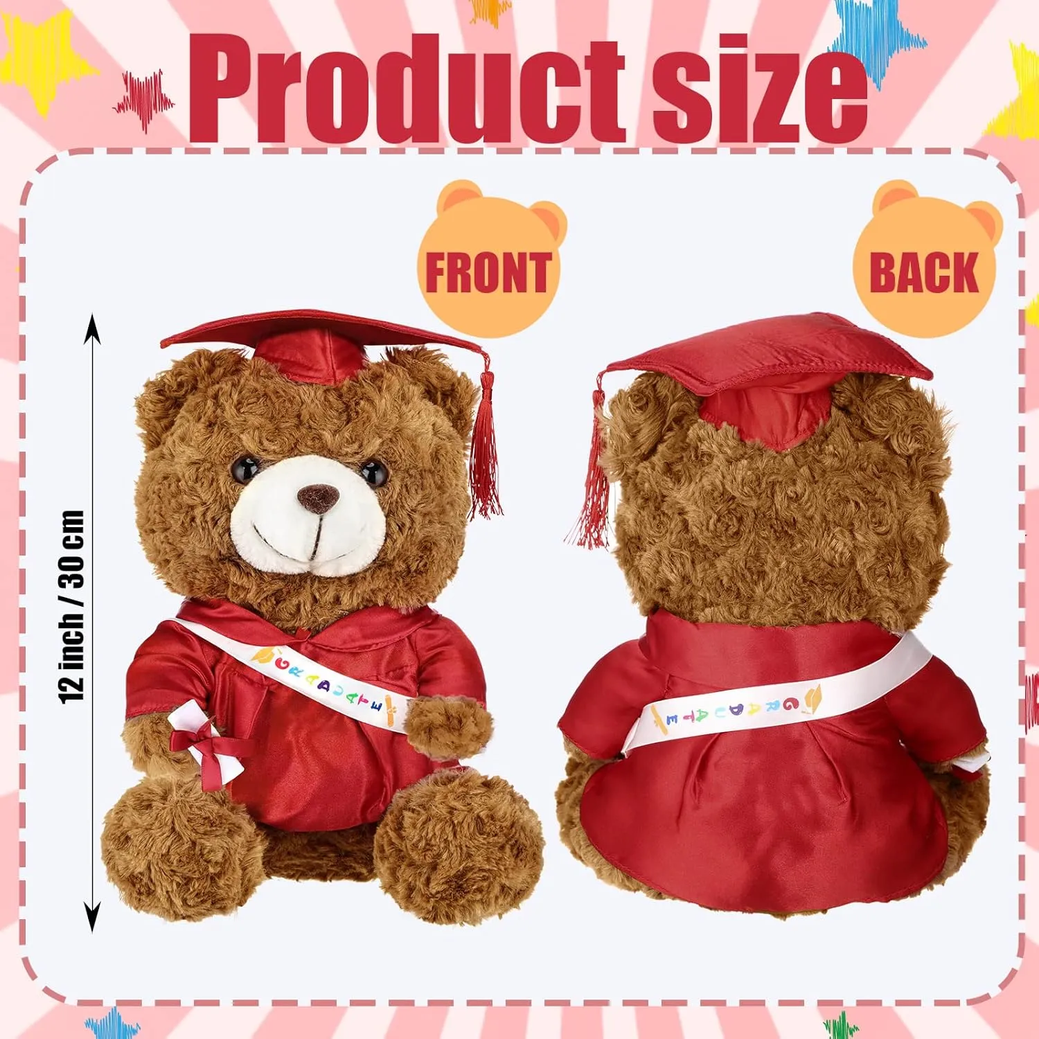 Sotiff 2 Pcs 12 Inch Graduation Plush Bear Class of 2025 Graduation Plush Stuffed Animal Toys Grad Bear with Gown Cap for Kindergarten Elementary School College Grad Gift(Red)