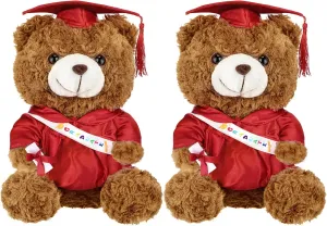 Sotiff 2 Pcs 12 Inch Graduation Plush Bear Class of 2025 Graduation Plush Stuffed Animal Toys Grad Bear with Gown Cap for Kindergarten Elementary School College Grad Gift(Red)