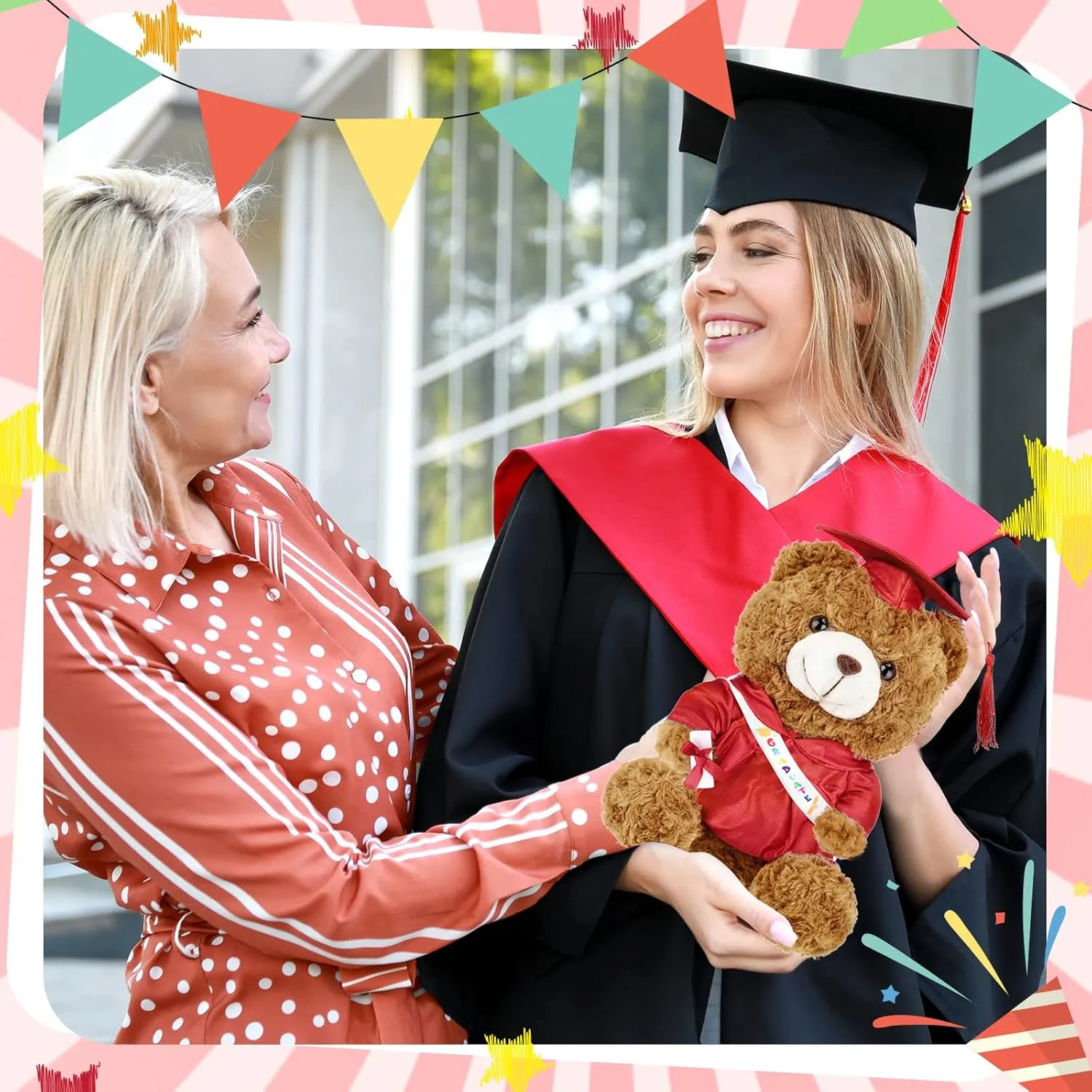 Sotiff 2 Pcs 12 Inch Graduation Plush Bear Class of 2025 Graduation Plush Stuffed Animal Toys Grad Bear with Gown Cap for Kindergarten Elementary School College Grad Gift(Red)