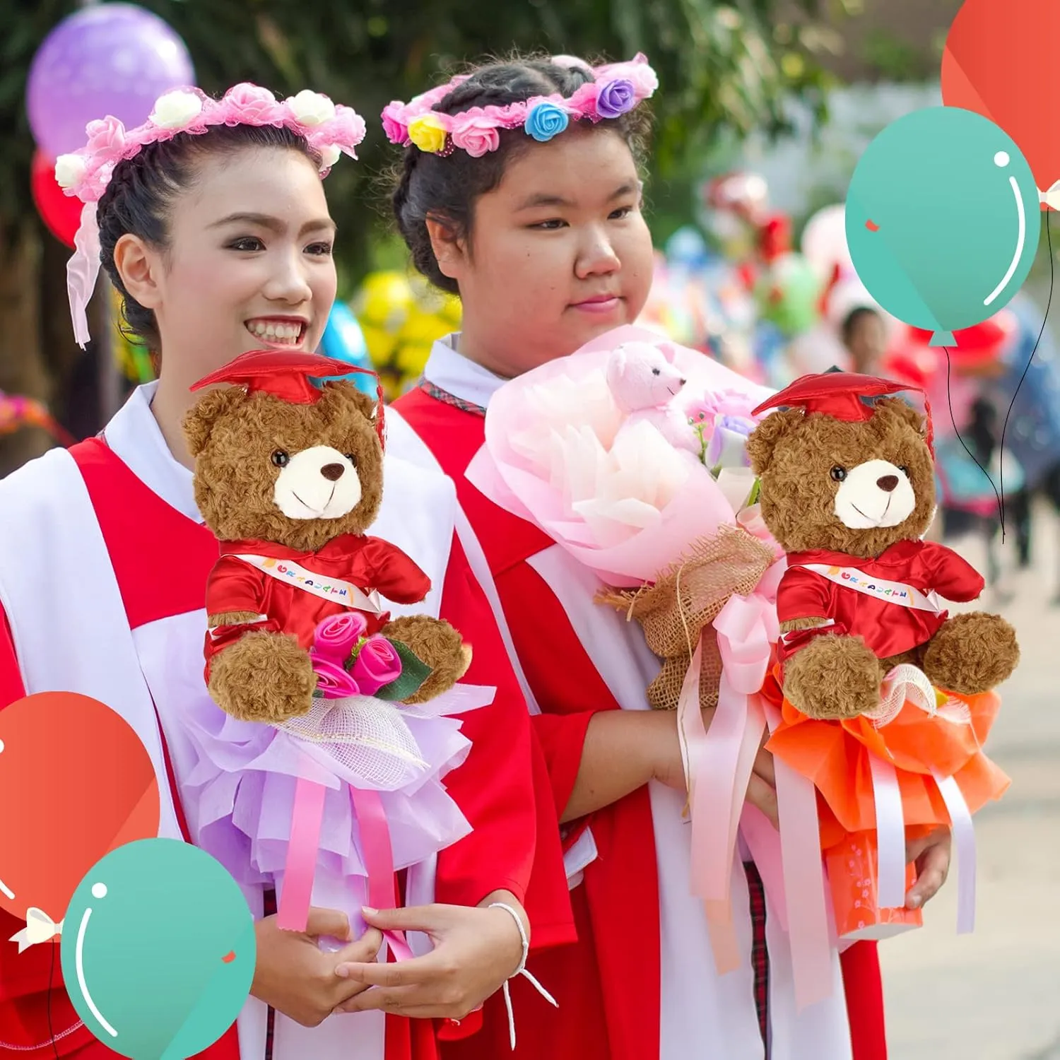 Sotiff 2 Pcs 12 Inch Graduation Plush Bear Class of 2025 Graduation Plush Stuffed Animal Toys Grad Bear with Gown Cap for Kindergarten Elementary School College Grad Gift(Red)
