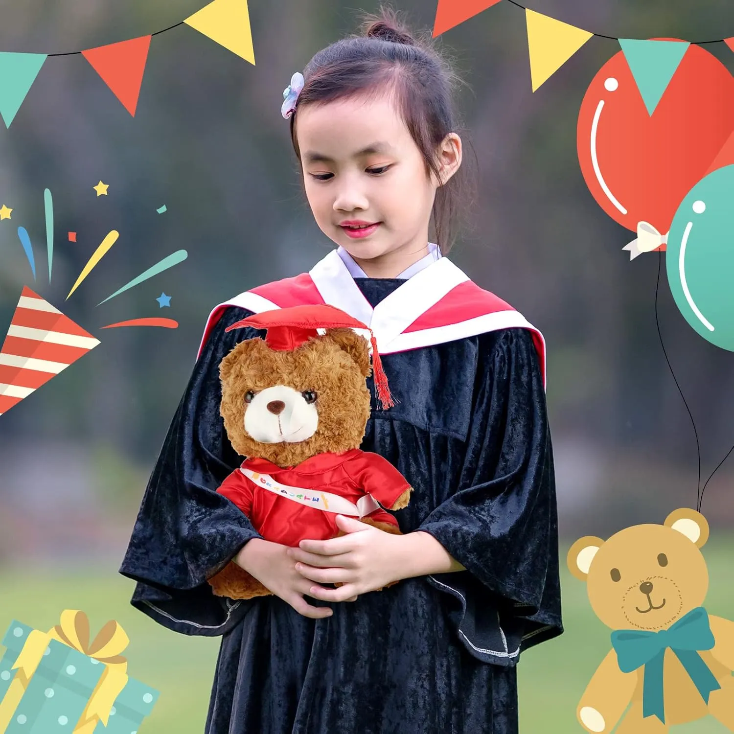Sotiff 2 Pcs 12 Inch Graduation Plush Bear Class of 2025 Graduation Plush Stuffed Animal Toys Grad Bear with Gown Cap for Kindergarten Elementary School College Grad Gift(Red)