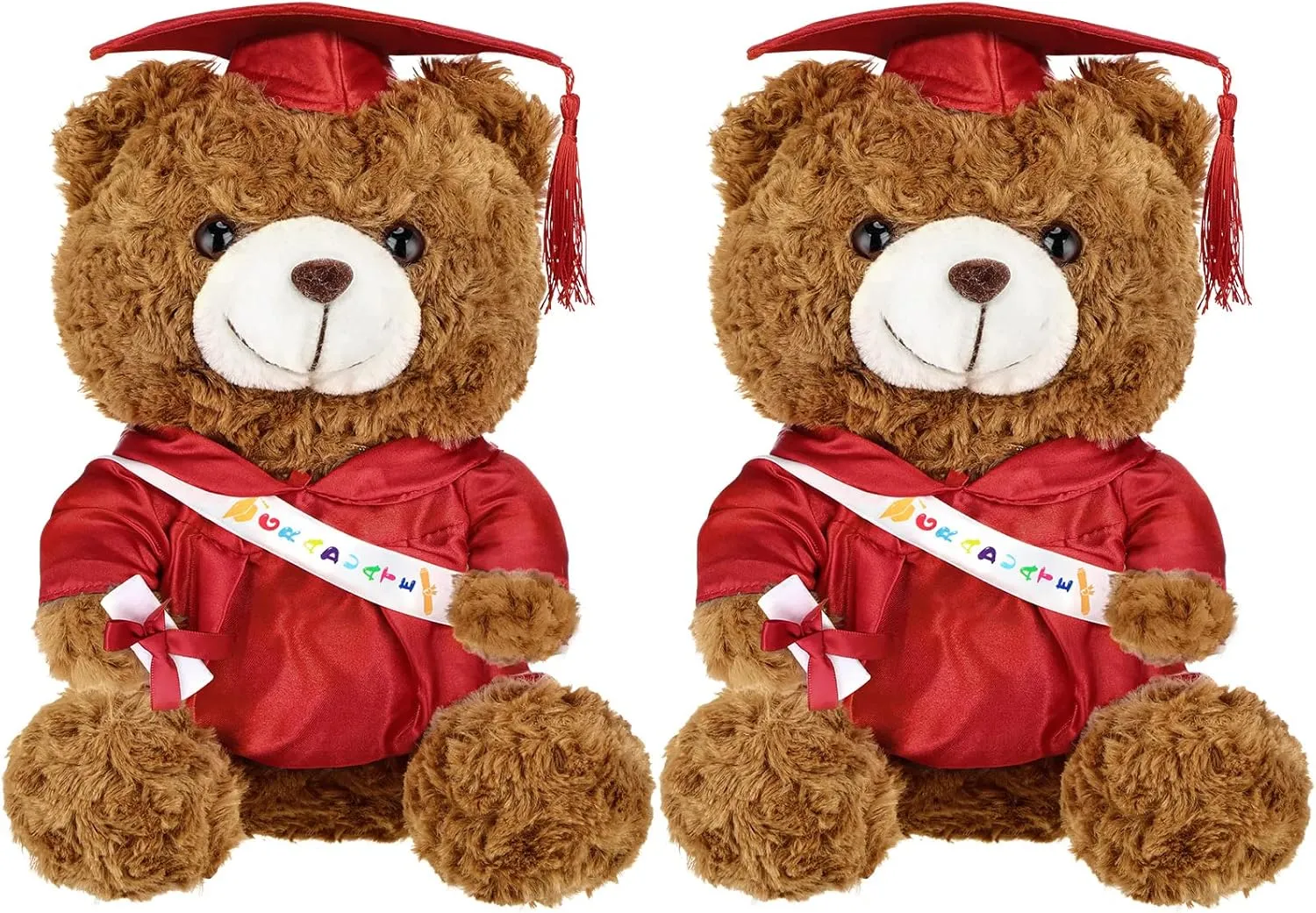 Sotiff 2 Pcs 12 Inch Graduation Plush Bear Class of 2025 Graduation Plush Stuffed Animal Toys Grad Bear with Gown Cap for Kindergarten Elementary School College Grad Gift(Red)