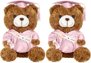 Sotiff 2 Pcs 9 Inch Graduation Plush Bear Class of 2025 Graduation Plush Stuffed Animal Toys Grad Bear with Gown Cap for Kindergarten Elementary School College Grad Gift(Pink)