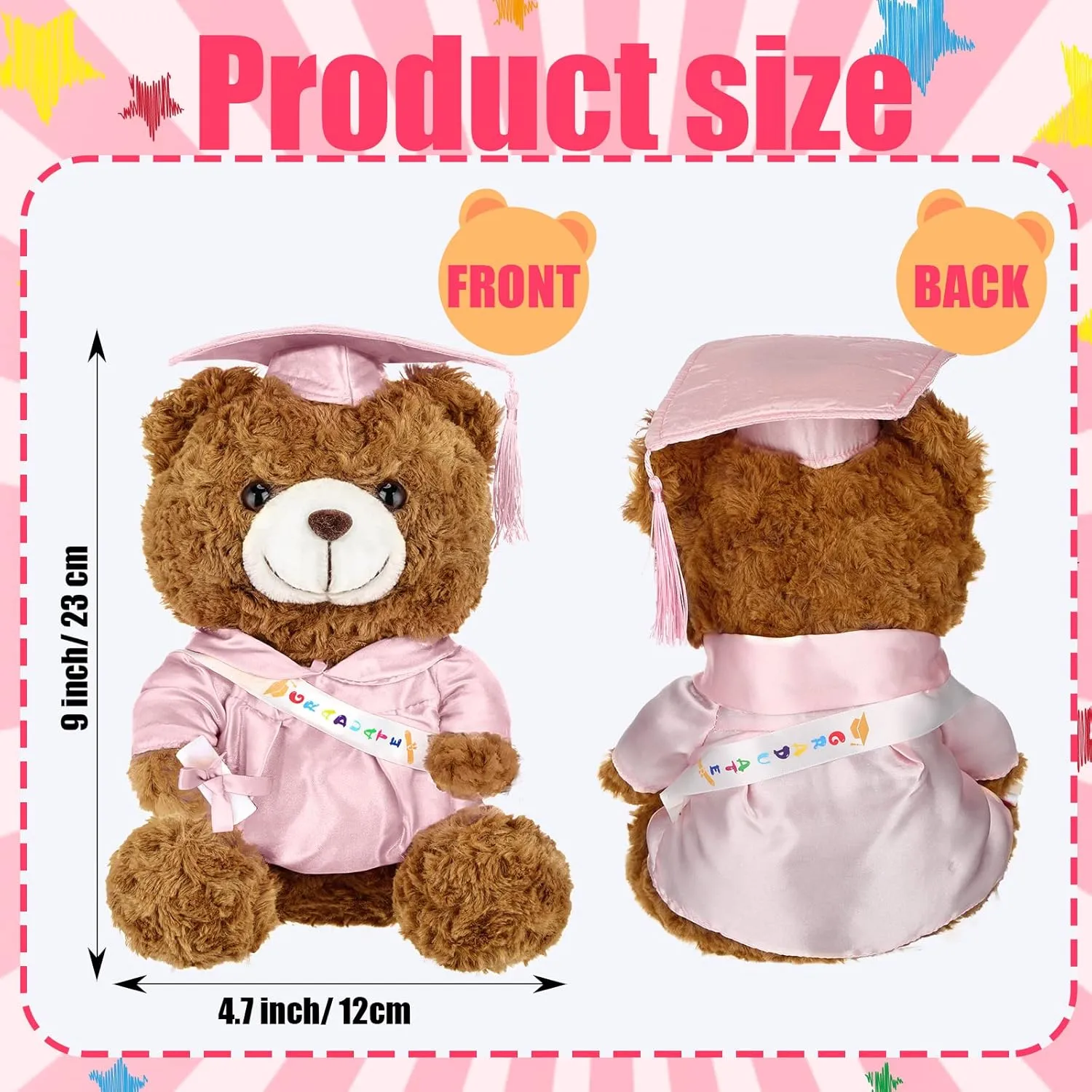 Sotiff 2 Pcs 9 Inch Graduation Plush Bear Class of 2025 Graduation Plush Stuffed Animal Toys Grad Bear with Gown Cap for Kindergarten Elementary School College Grad Gift(Pink)