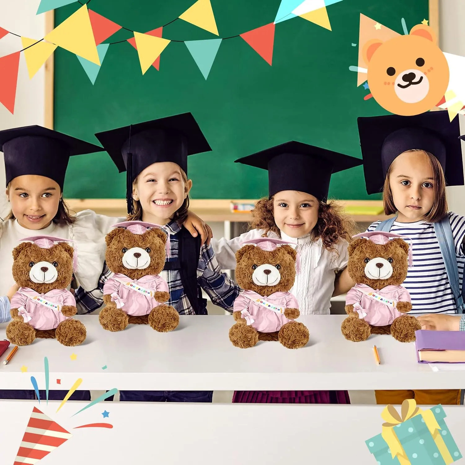 Sotiff 2 Pcs 9 Inch Graduation Plush Bear Class of 2025 Graduation Plush Stuffed Animal Toys Grad Bear with Gown Cap for Kindergarten Elementary School College Grad Gift(Pink)