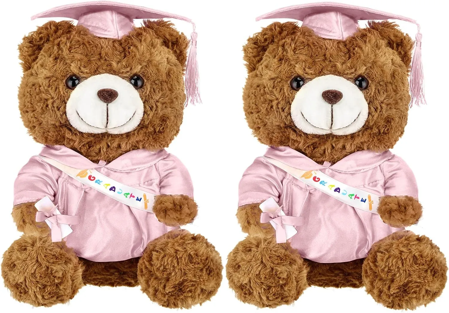 Sotiff 2 Pcs 9 Inch Graduation Plush Bear Class of 2025 Graduation Plush Stuffed Animal Toys Grad Bear with Gown Cap for Kindergarten Elementary School College Grad Gift(Pink)