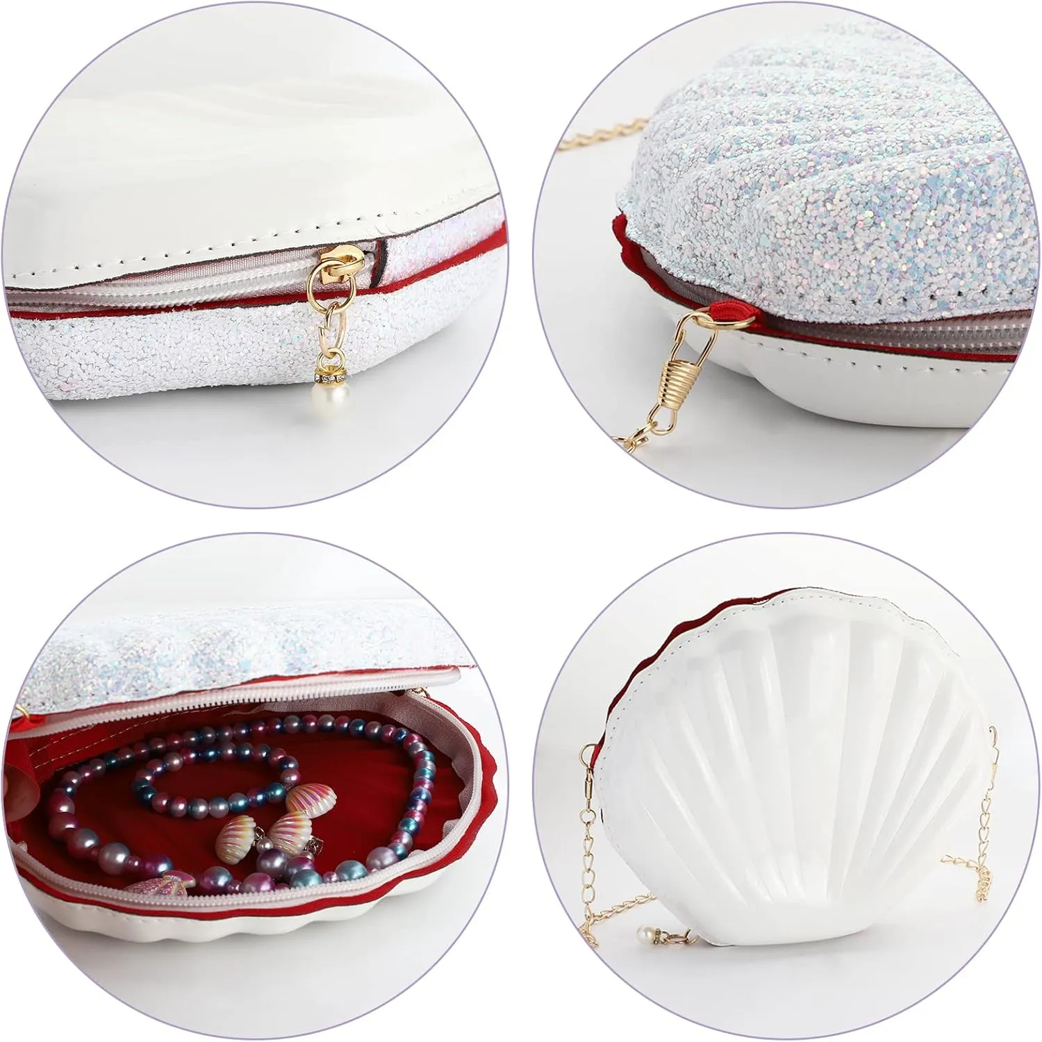 SOTOGO 6 Pieces Little Girls Purse Jewelry Set Toddler Shell Purse Cute Princess Handbags Shoulder Messenger Bag for Kids CrossBody Bag Dress Up Girls Jewelry Pretend Play