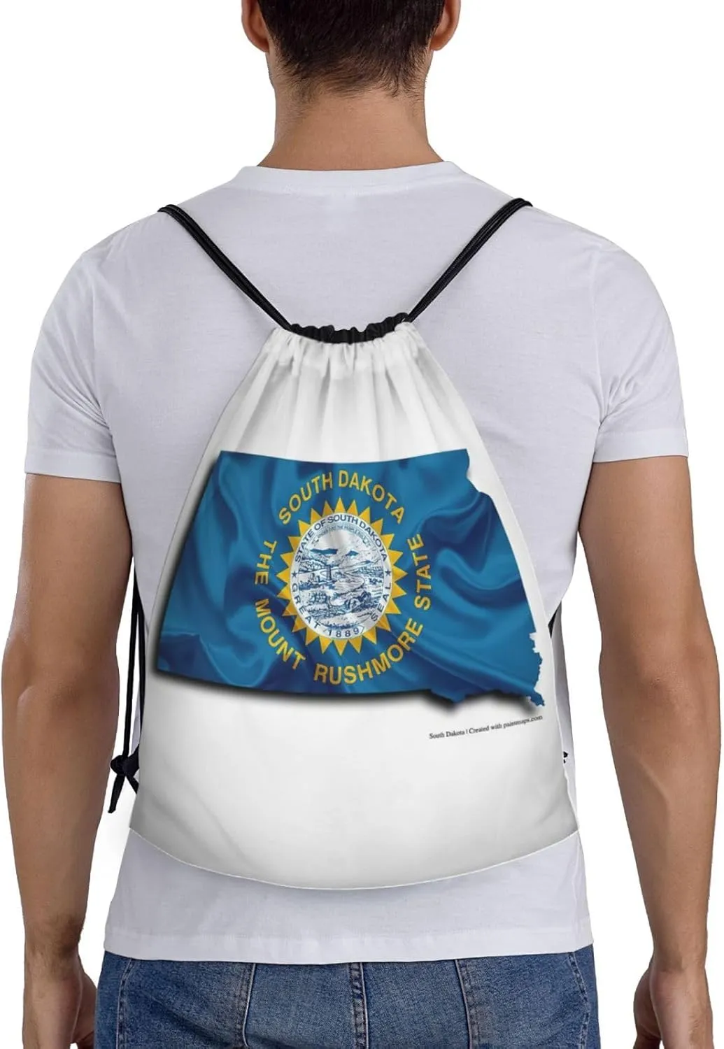 South Dakota Flag Map print Drawstring Backpack Bags Sack Cinch Tote Sport Storage Polyester Bag for Gym Traveling