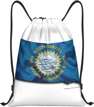 South Dakota Flag Map print Drawstring Backpack Bags Sack Cinch Tote Sport Storage Polyester Bag for Gym Traveling