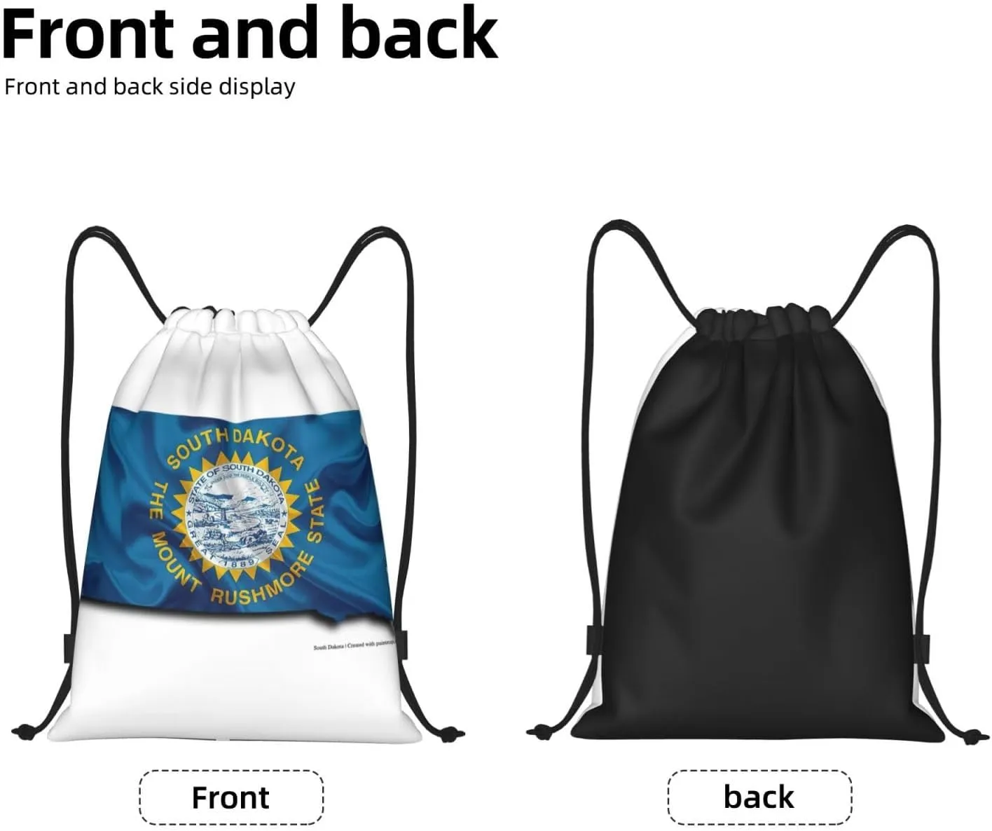 South Dakota Flag Map print Drawstring Backpack Bags Sack Cinch Tote Sport Storage Polyester Bag for Gym Traveling
