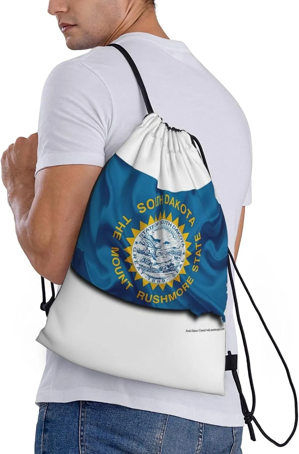 South Dakota Flag Map print Drawstring Backpack Bags Sack Cinch Tote Sport Storage Polyester Bag for Gym Traveling