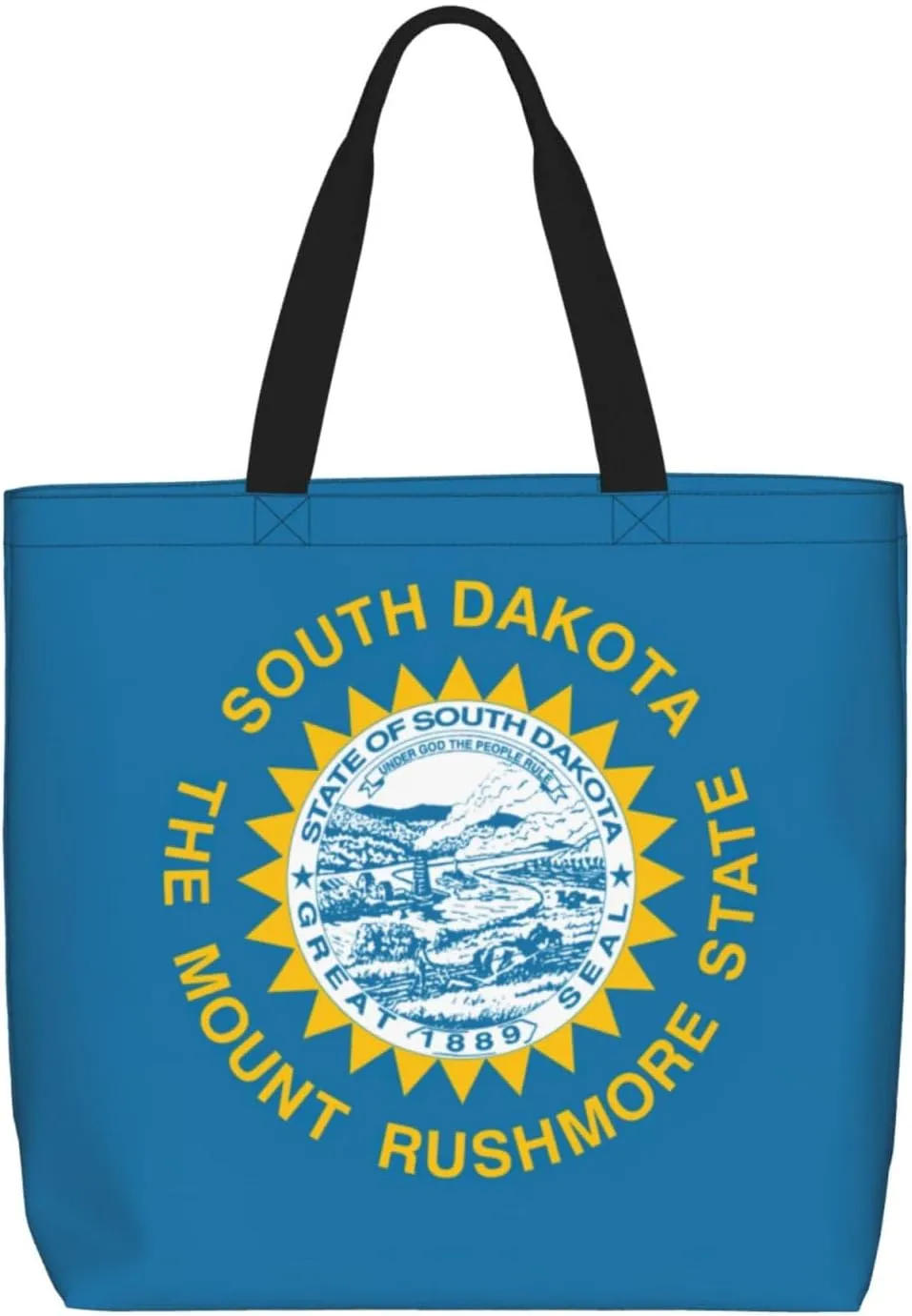 South Dakota Flag Print Women Reuseable Handbag, Grocery Bag Foldable For Shopping Travel Activity