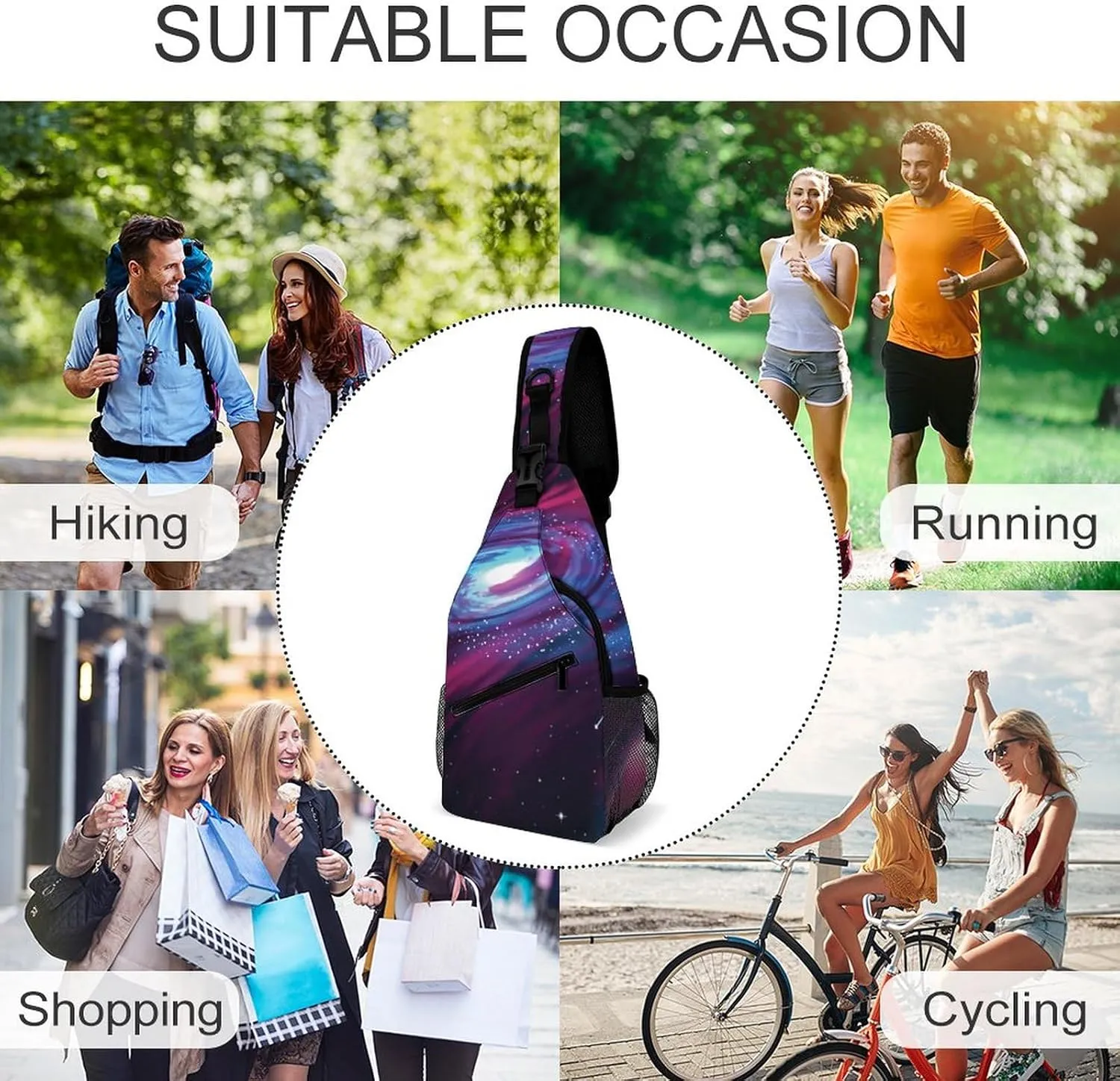Space Galaxy Planet Sling Bag for Women Men Purple Sky Crossbody Shoulder Bag with Anti Theft,Multipurpose Chest Bag for Travel,Hiking,Cycling,Camping