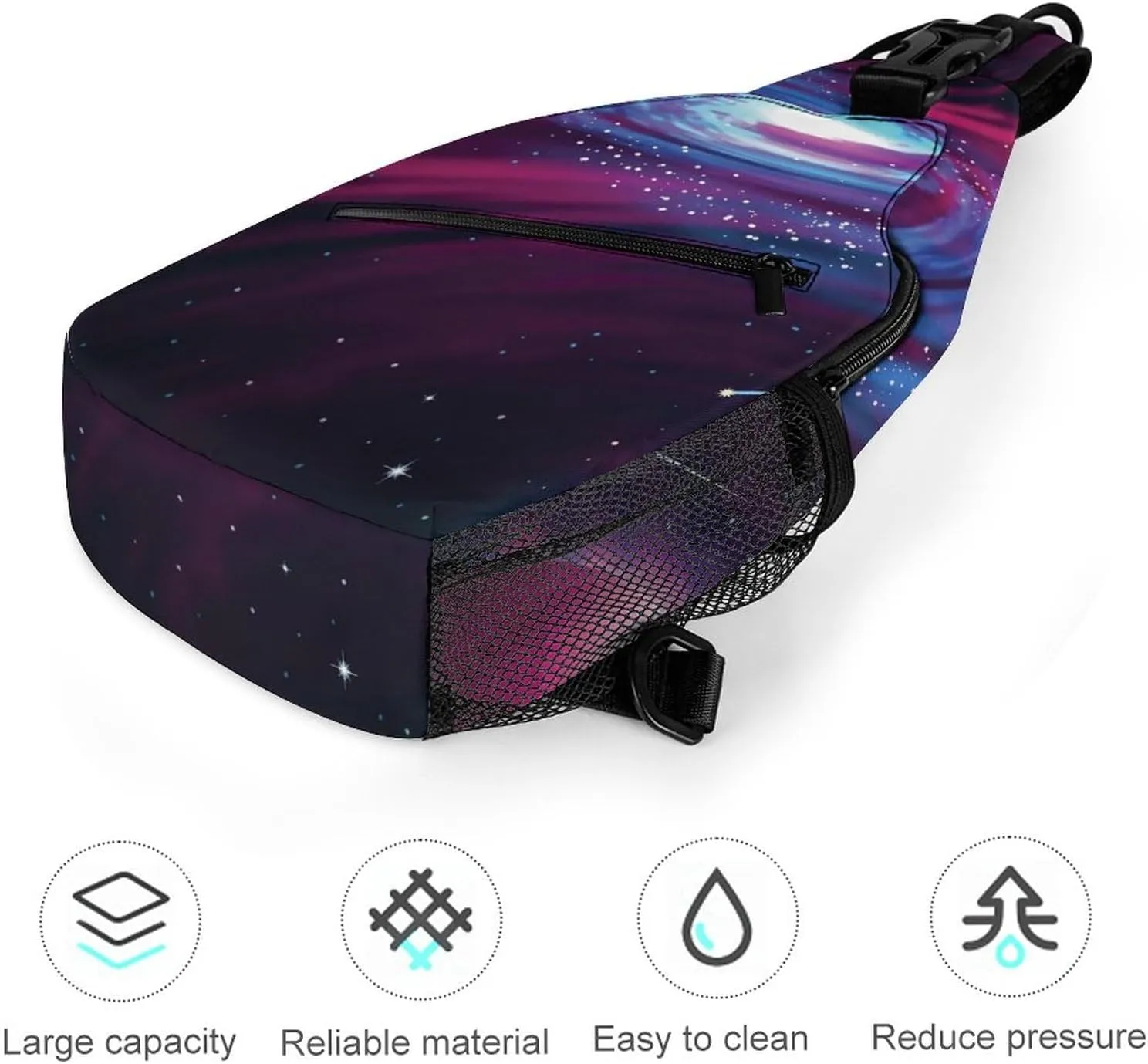 Space Galaxy Planet Sling Bag for Women Men Purple Sky Crossbody Shoulder Bag with Anti Theft,Multipurpose Chest Bag for Travel,Hiking,Cycling,Camping