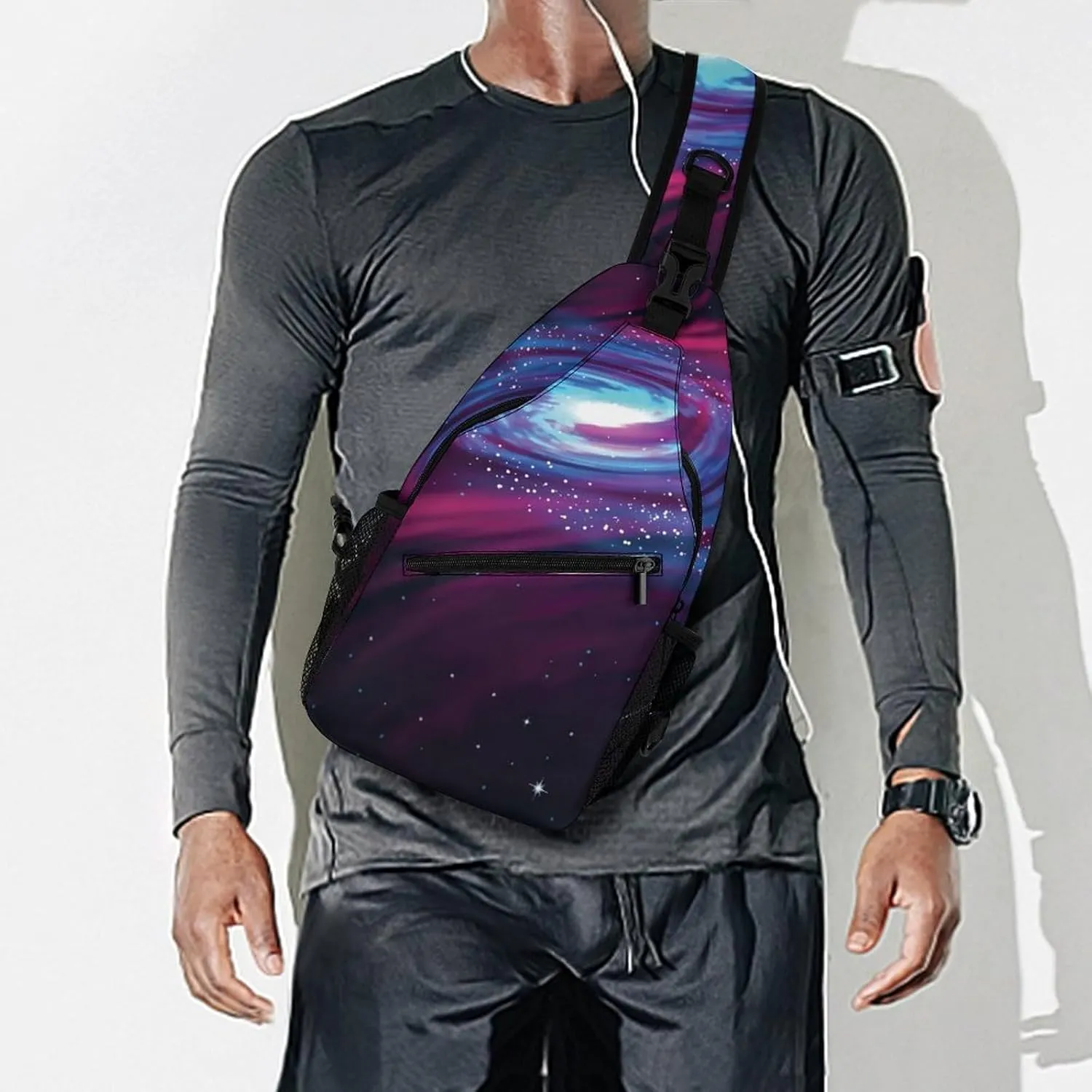 Space Galaxy Planet Sling Bag for Women Men Purple Sky Crossbody Shoulder Bag with Anti Theft,Multipurpose Chest Bag for Travel,Hiking,Cycling,Camping