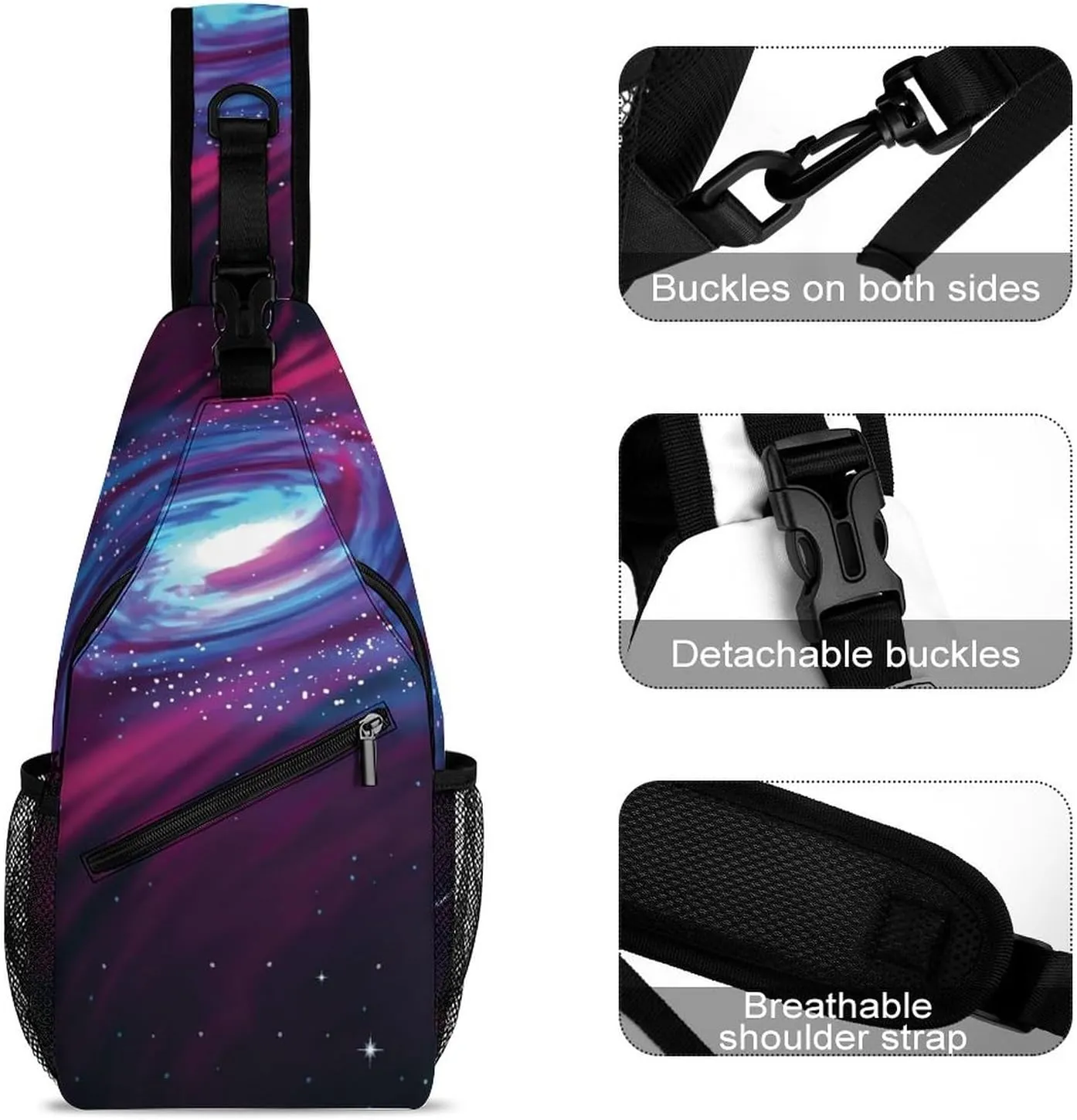 Space Galaxy Planet Sling Bag for Women Men Purple Sky Crossbody Shoulder Bag with Anti Theft,Multipurpose Chest Bag for Travel,Hiking,Cycling,Camping