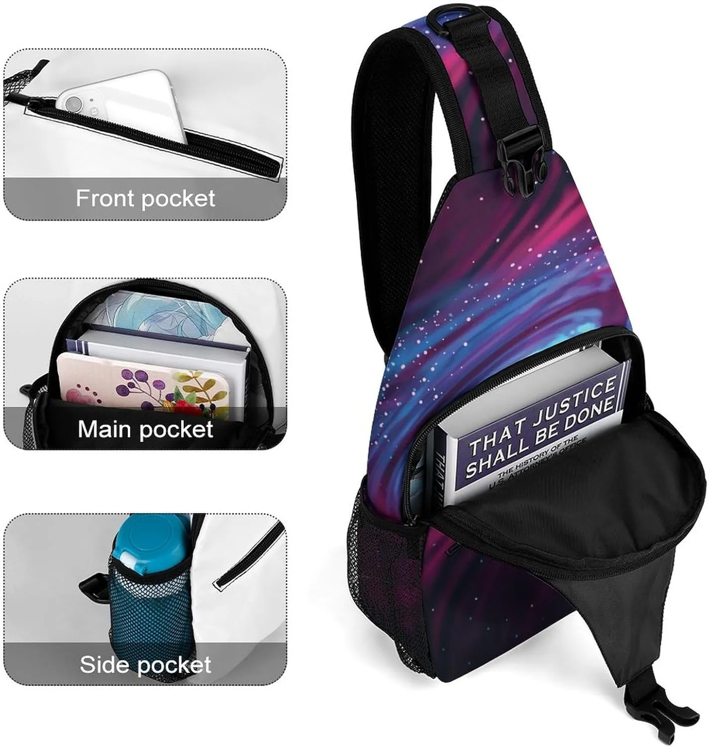 Space Galaxy Planet Sling Bag for Women Men Purple Sky Crossbody Shoulder Bag with Anti Theft,Multipurpose Chest Bag for Travel,Hiking,Cycling,Camping