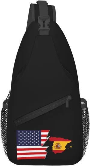 Spain Terrain Map And America Crossbody Bags For Women Men Chest Backpack Gym Shoulder Bag Travel Outdoor Sports Casual Crossbody Bags