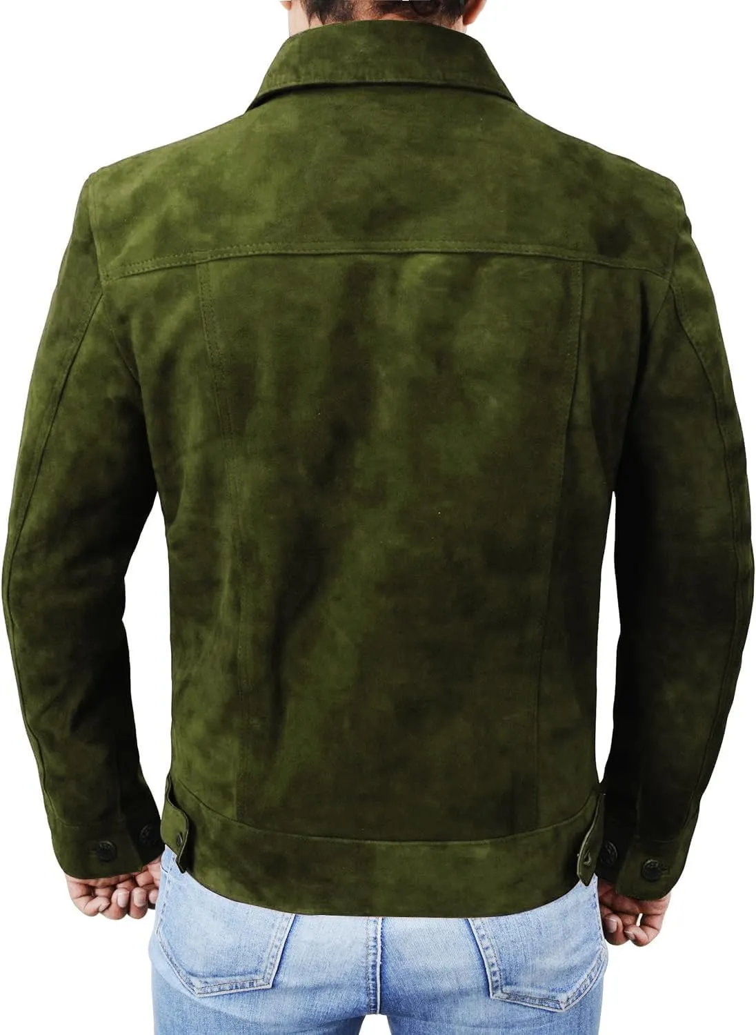 SpazeUp Mens Logan Trucker Jacket Brown Suede Leather Western Cowboy Coat - Premium Suede Leather Casual Outerwear